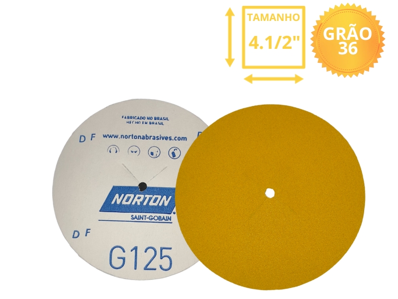 DISCO DE LIXA NORTON AMARELO G125 4.1/2 36