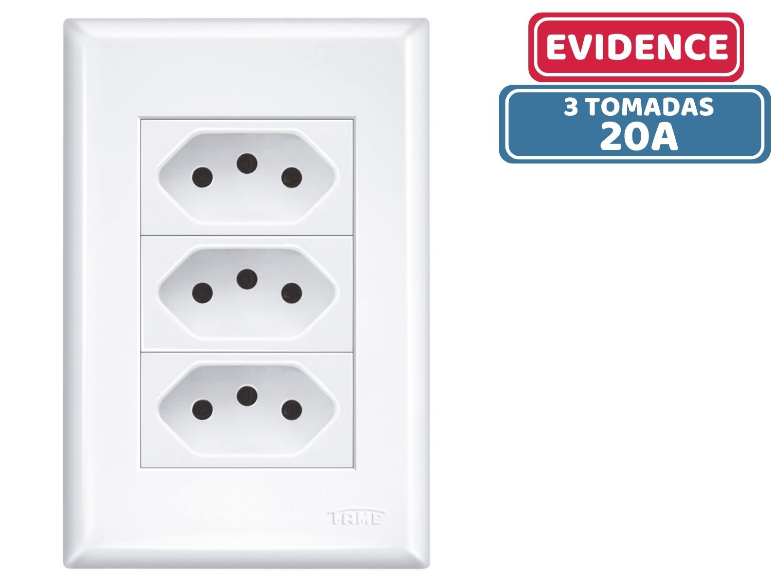 3 TOMADA EVIDENCE 2 PINO + TERRA COM PLACA BRANCO A 20A FAME 3268