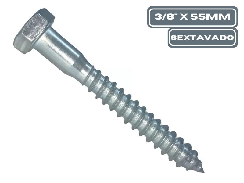 PARAFUSO SEXTAVADO ROSCA SOBERBA ZINCADO 3/8 X 55 COM 100