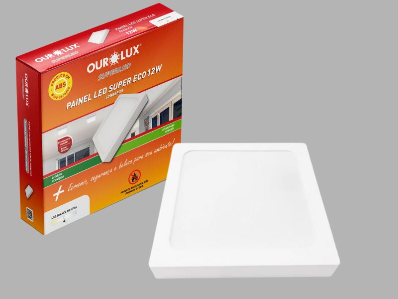 PLAFUNIER LED OUROLUX SOBREPOR QUADRADO 6500K 12W