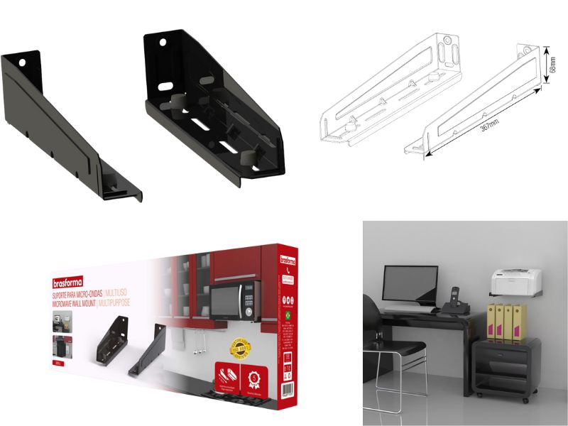 SUPORTE MULTIUSO MICROONDAS PRETO BRASFORMA ATÉ 30KG