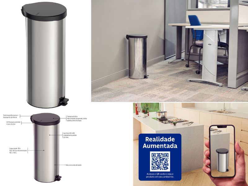 LIXEIRA INOX NEW C/PEDAL TRAMONTINA 30L