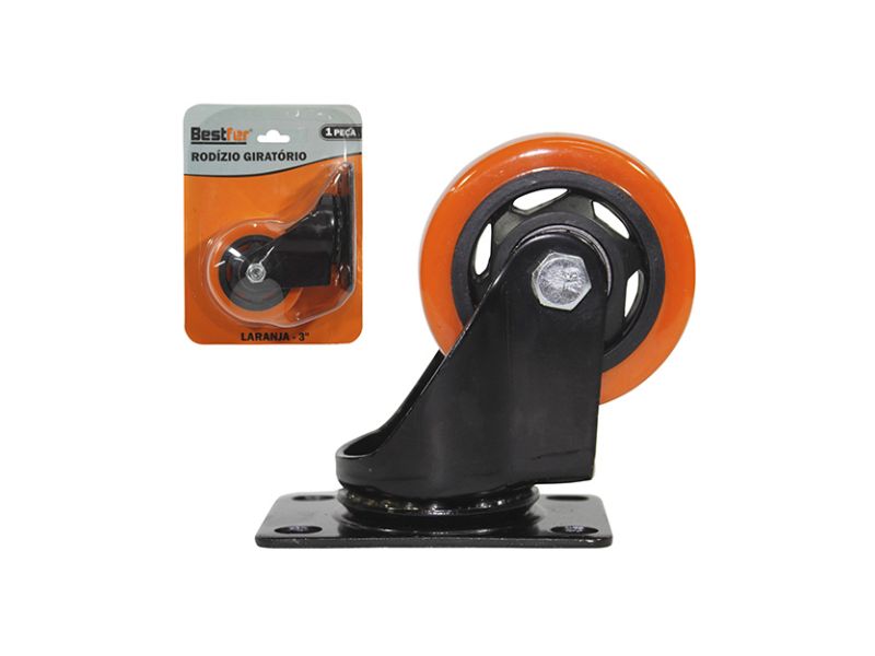 RODIZIO GIRATORIO S/FREIO BESTFER LARANJA 3”