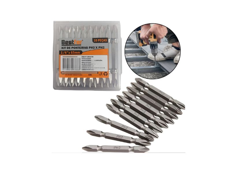 KIT BITS PONTA DUPLA PH2 65MM BESTFER COM 10