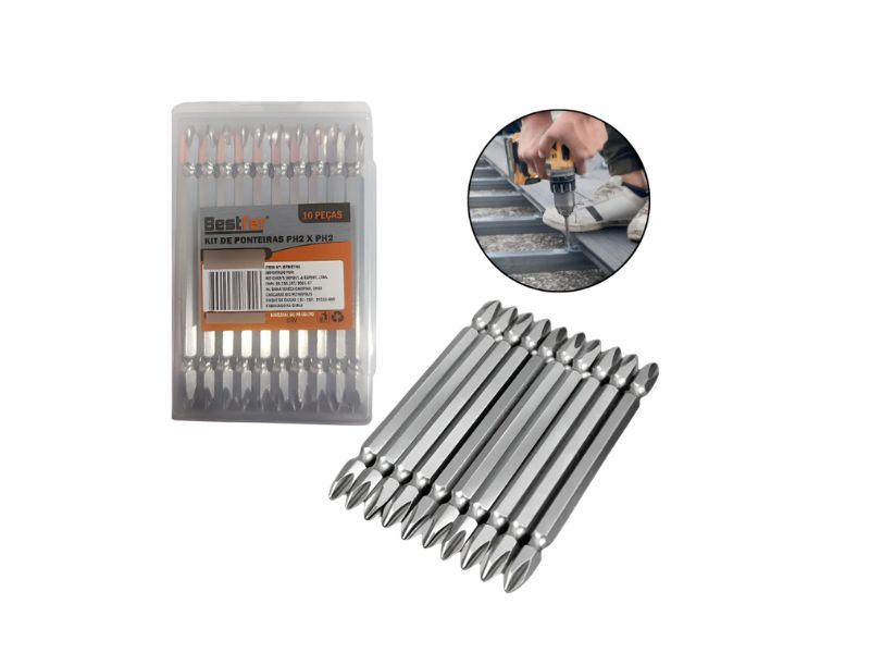 KIT BITS PONTA DUPLA PH2 100MM BESTFER COM 10