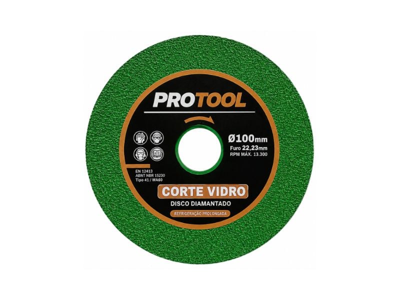 DISCO DE  CORTE DIAMANTADO P/VIDRO PROTOOL 100MM F22.23