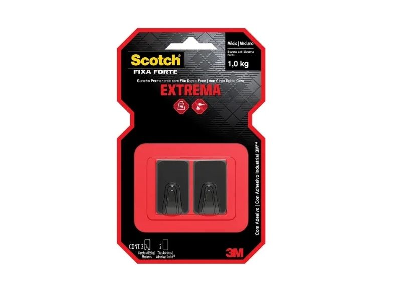 GANCHO 3M PRETO FIXA FORTE SCOTCH MÉDIO C/2 1KG
